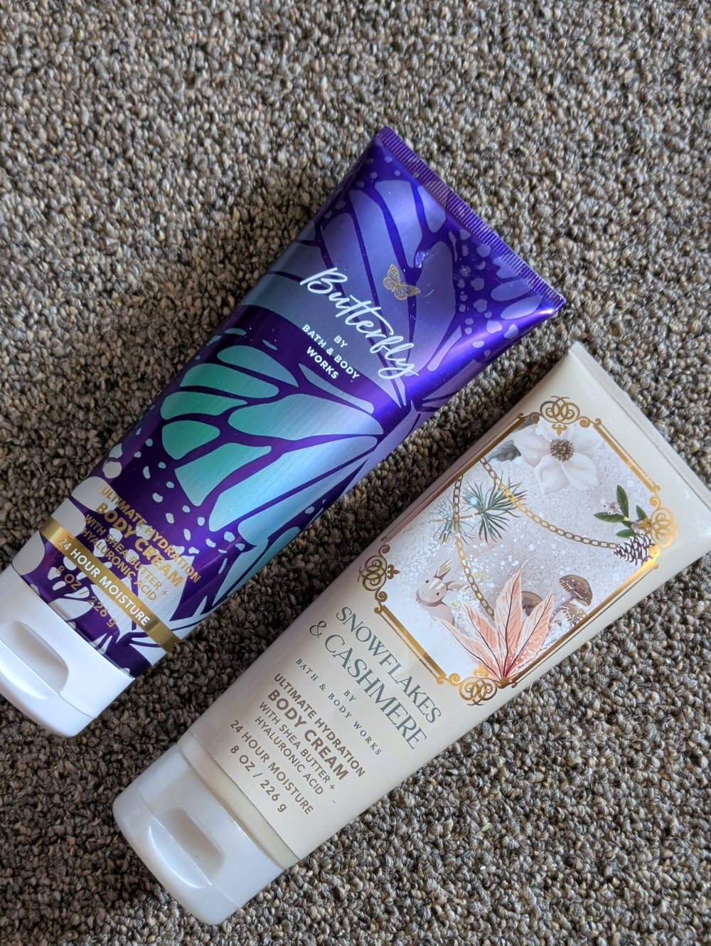 Bath & Body Works Butterfly & Snowflakes Duo Body Creams - Purple, Teal, Cream